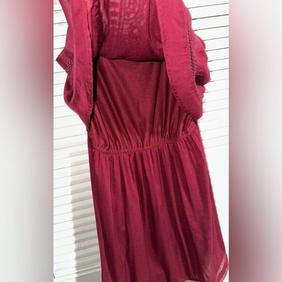 American Eagle Maroon Wine Boho Crochet Lace Eyelet Strappy Mini Dress‎ Size M - Picture 7 of 10